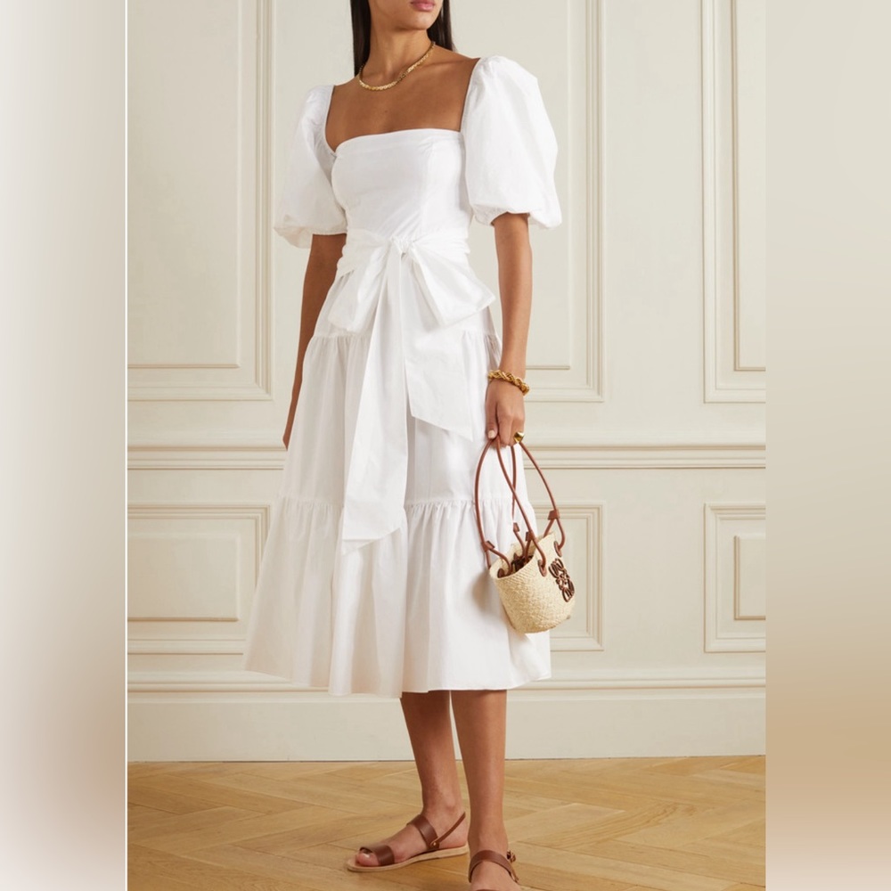 Cara Cara NWT White Sidney Tiered Cotton Poplin Midi Dress
